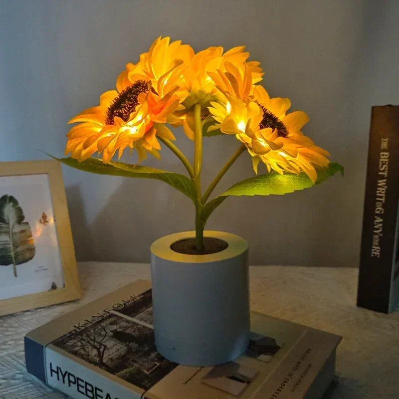 3 Heads Sunflower Lights Rechargeable Night Light for Bedroom Living Room Bedside Night Lighting Decor Valentine's Day Gift